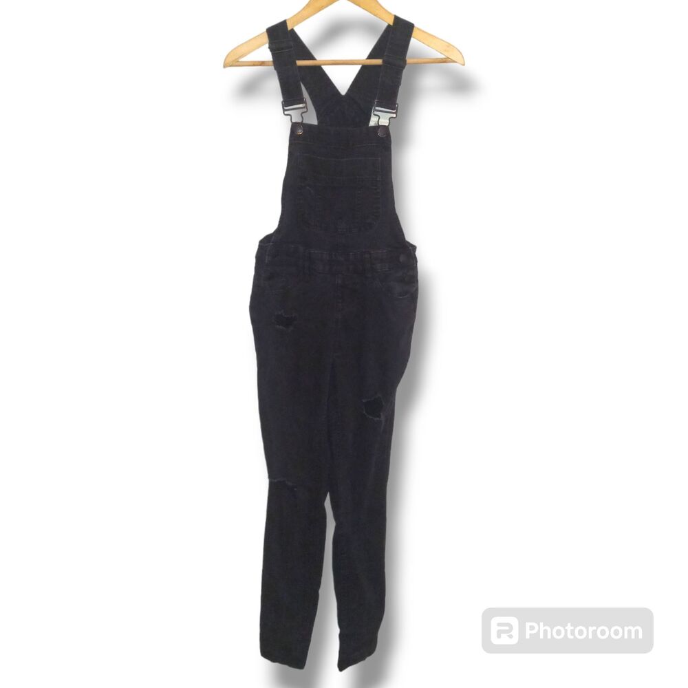 Blue Spice Black Distressed Denim Overalls-Size 0-Skinny Leg-Pockets-Adjustable